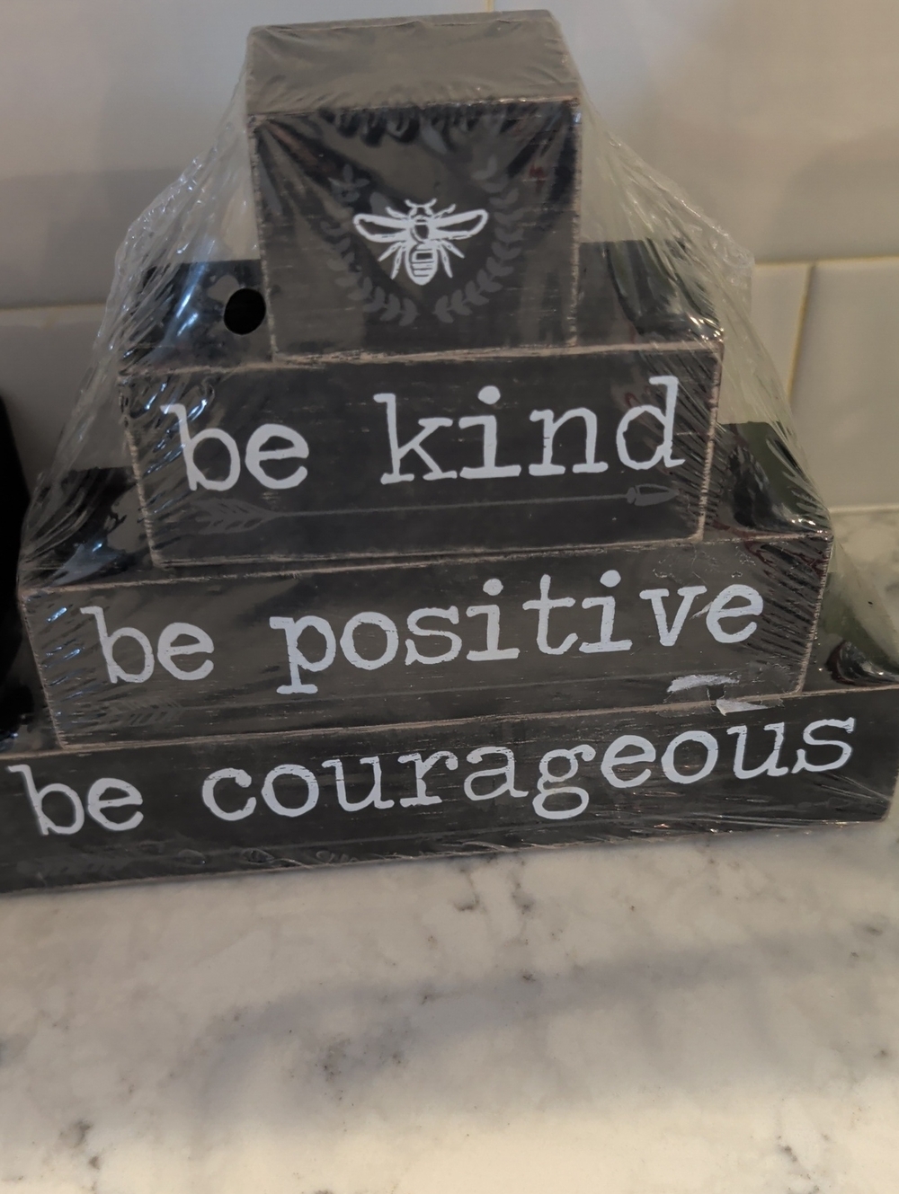 Nwt Black Stacked Inspirational Blocks - White Lettering